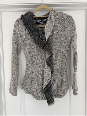 BNCI Black & White Marled Ruffle Front Cardigan
